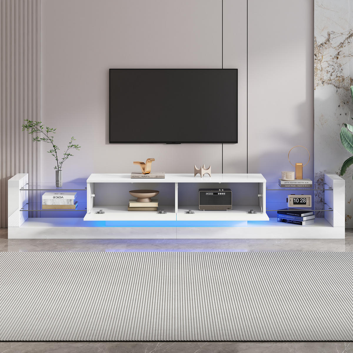TV-ELEMENT181X38X38CM Hochglanz-Weiß mit LED-Beleuchtung für 80-Zoll - Weiß, Holz (45.72/15.88/101.6cm) - Raelunyi