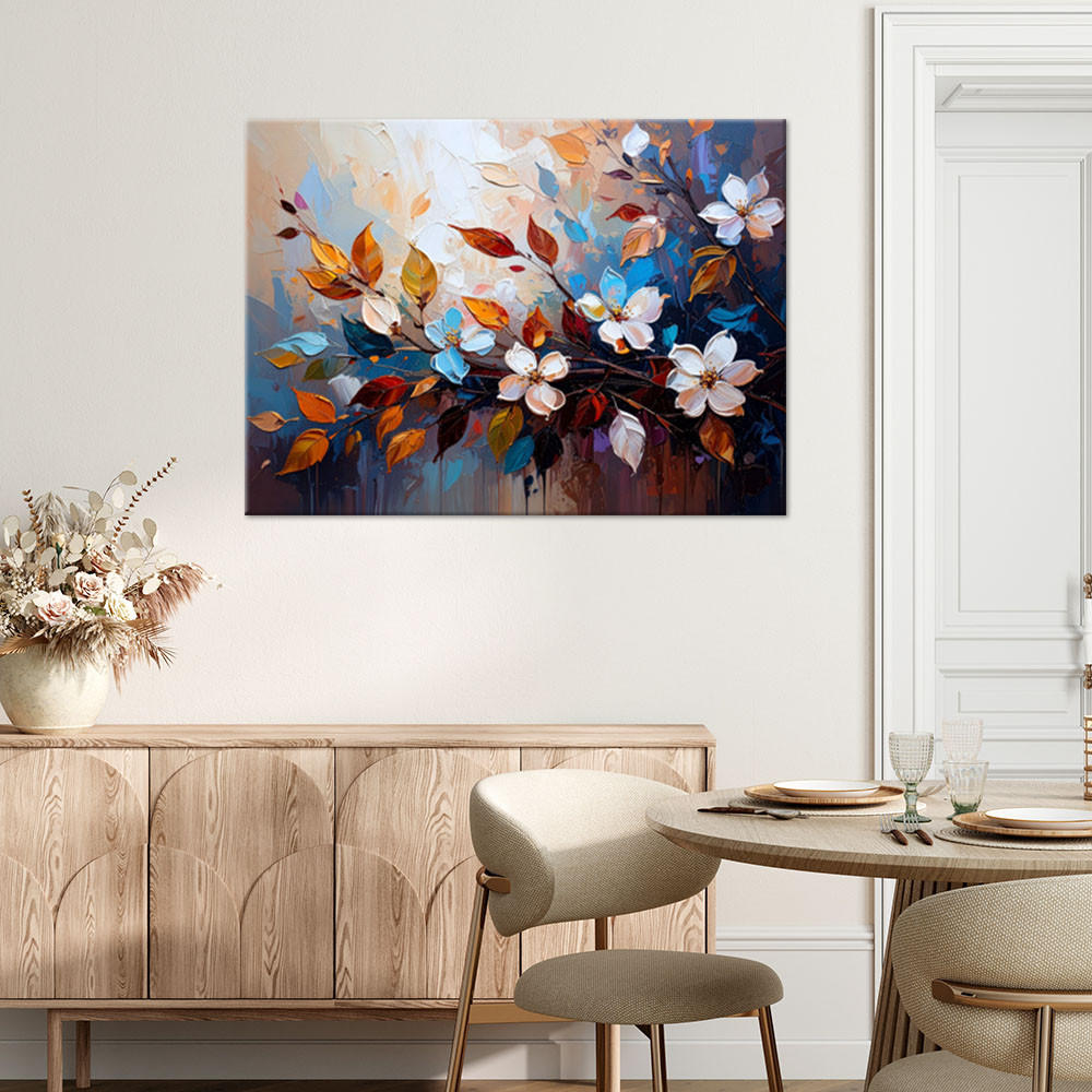 LEINWANDBILD Bunte Blätter Blumen Ölgemälde-Imitation 100x70cm - Multicolor, Textil (100/70cm) - Feeby