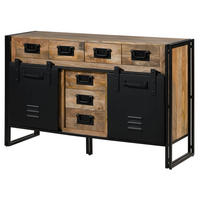 SIDEBOARD Mango 150x45x90 natur klar lackiert / Metall schwarz BLACKBURN #110 - Braun, Holz (150/90/45cm) - Massivmoebel24
