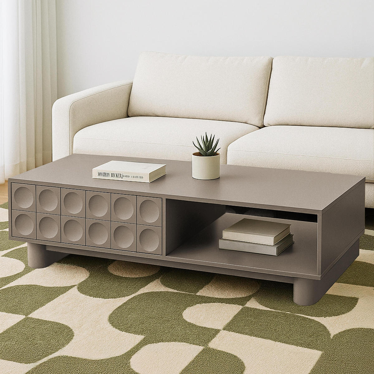 COUCHTISCH, Beigefarbe - Beige, Holz (120/60/39cm) - Oviala