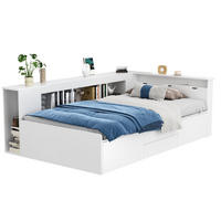 KINDERBETT 90/200 cm mit 4 Schubladen, Bücherregal und Stauraumschrank, Weiß - Weiß, Holzwerkstoff (90/200cm) - Redom