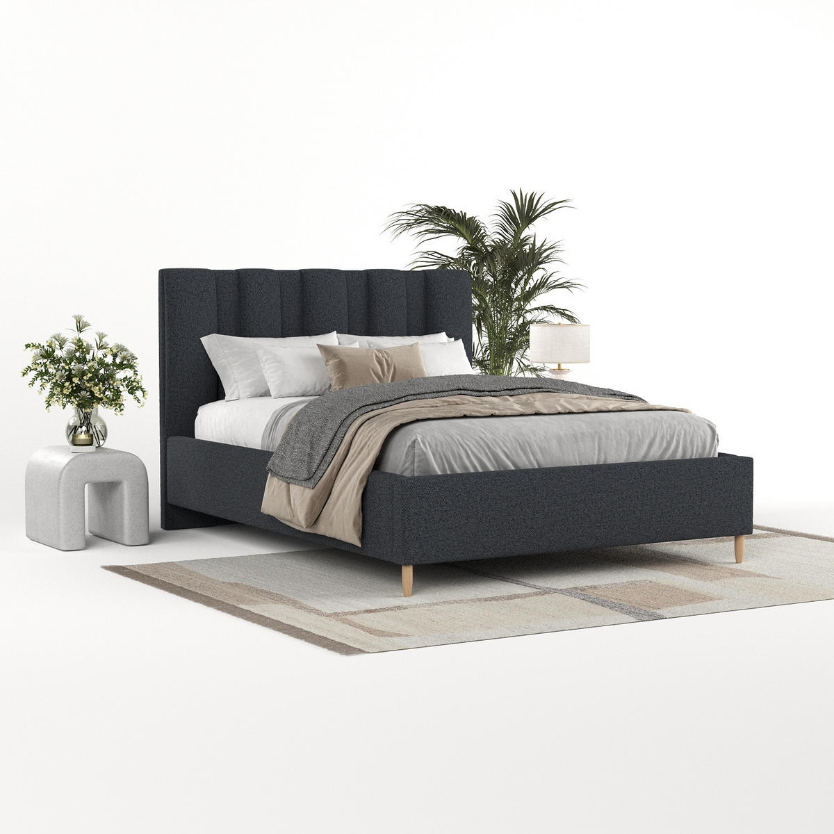 POLSTERBETT Loom 120/200 cm Anthrazit im Riva Stoff - Anthrazit/Naturfarben, Holz/Holzwerkstoff (120/200cm) - AltaBeds