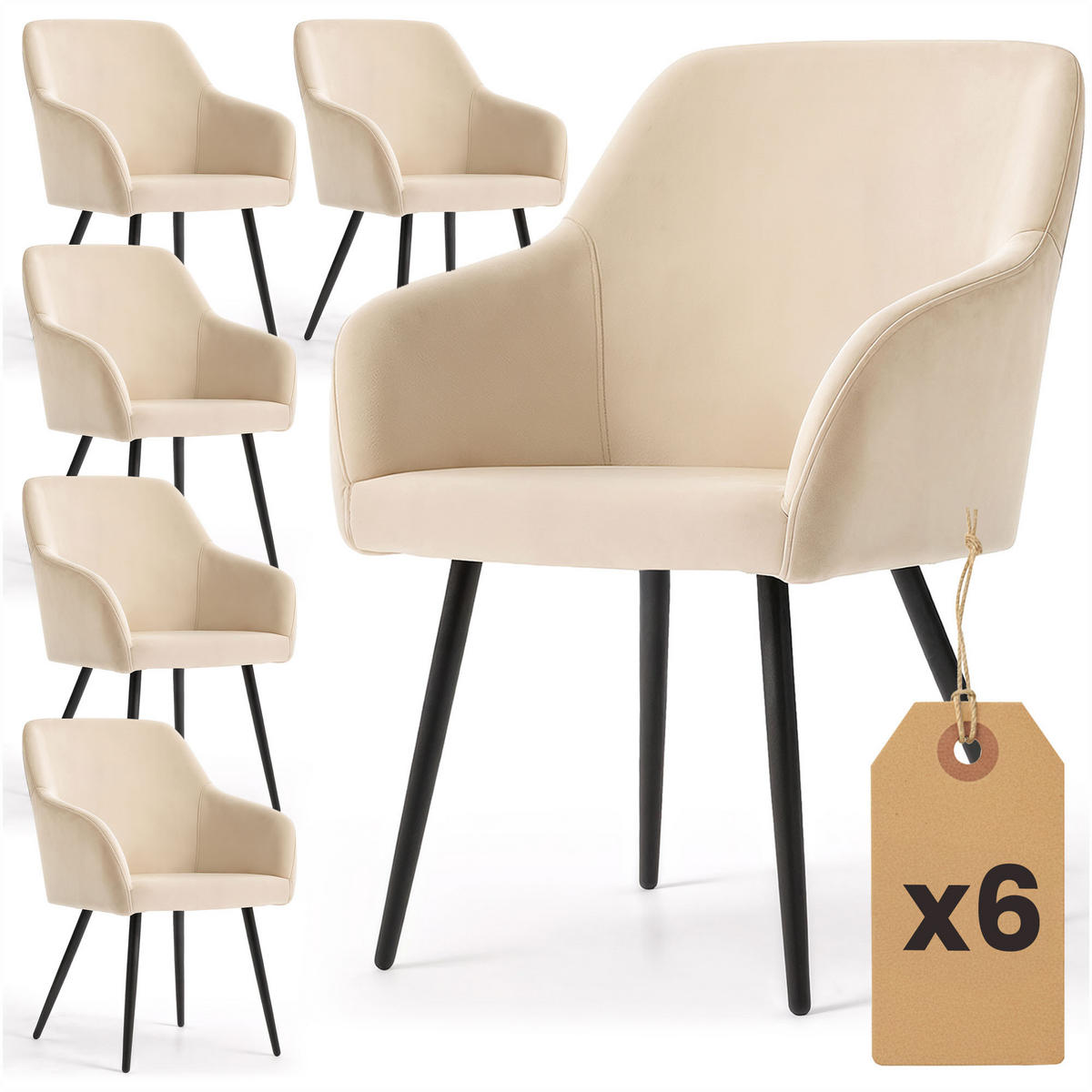 POLSTERSTUHL 6er Set, Metallbeine Beige, Schwarz 54,5/83/58 - Beige/Schwarz, Textil (55/83/58cm) - RAUMHIRSCH FURNITURE