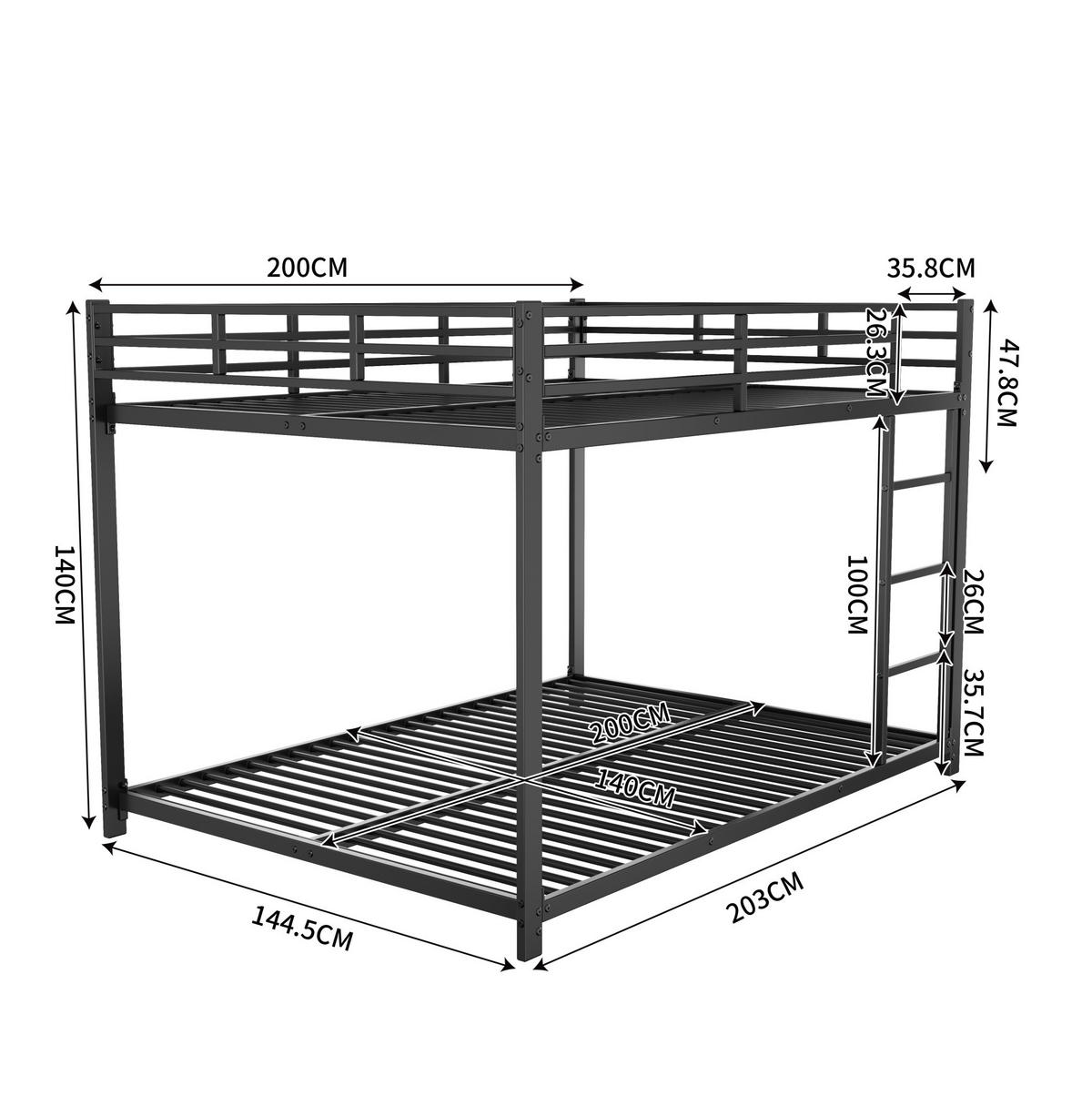ETAGENBETT 140/200 cm Schwarz aus Metall, platzsparend - Schwarz, Metall (140/200cm) - MIVRAY