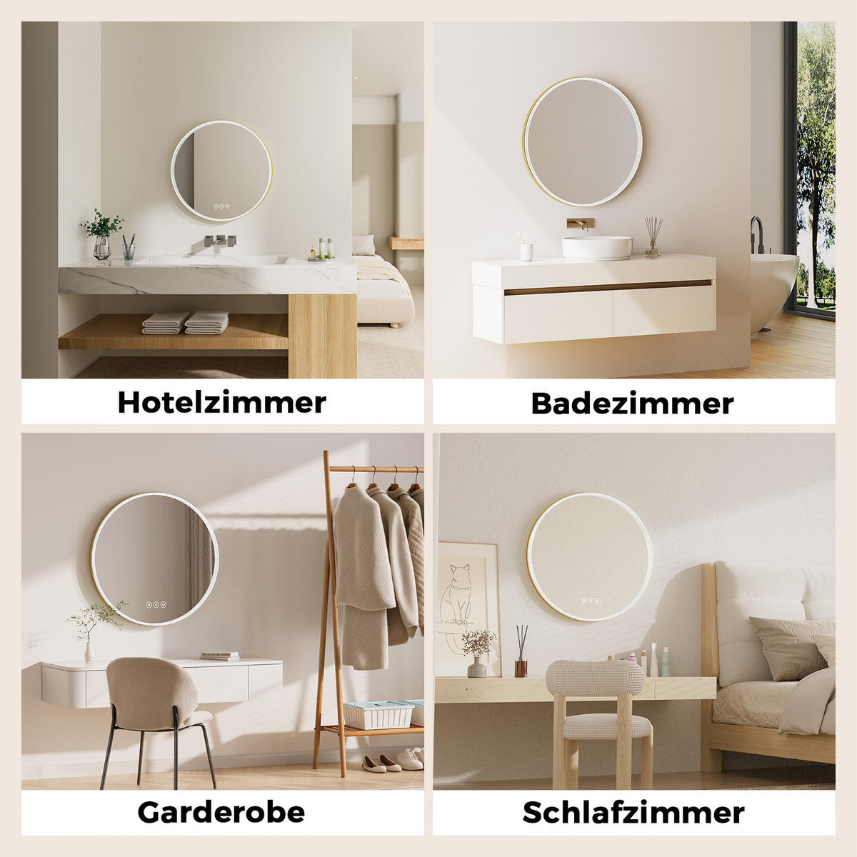 BADSPIEGEL Runder mit Beleuchtung Gold ф60 cm - Goldfarben, Glas (60/4.3/60cm) - EMKE