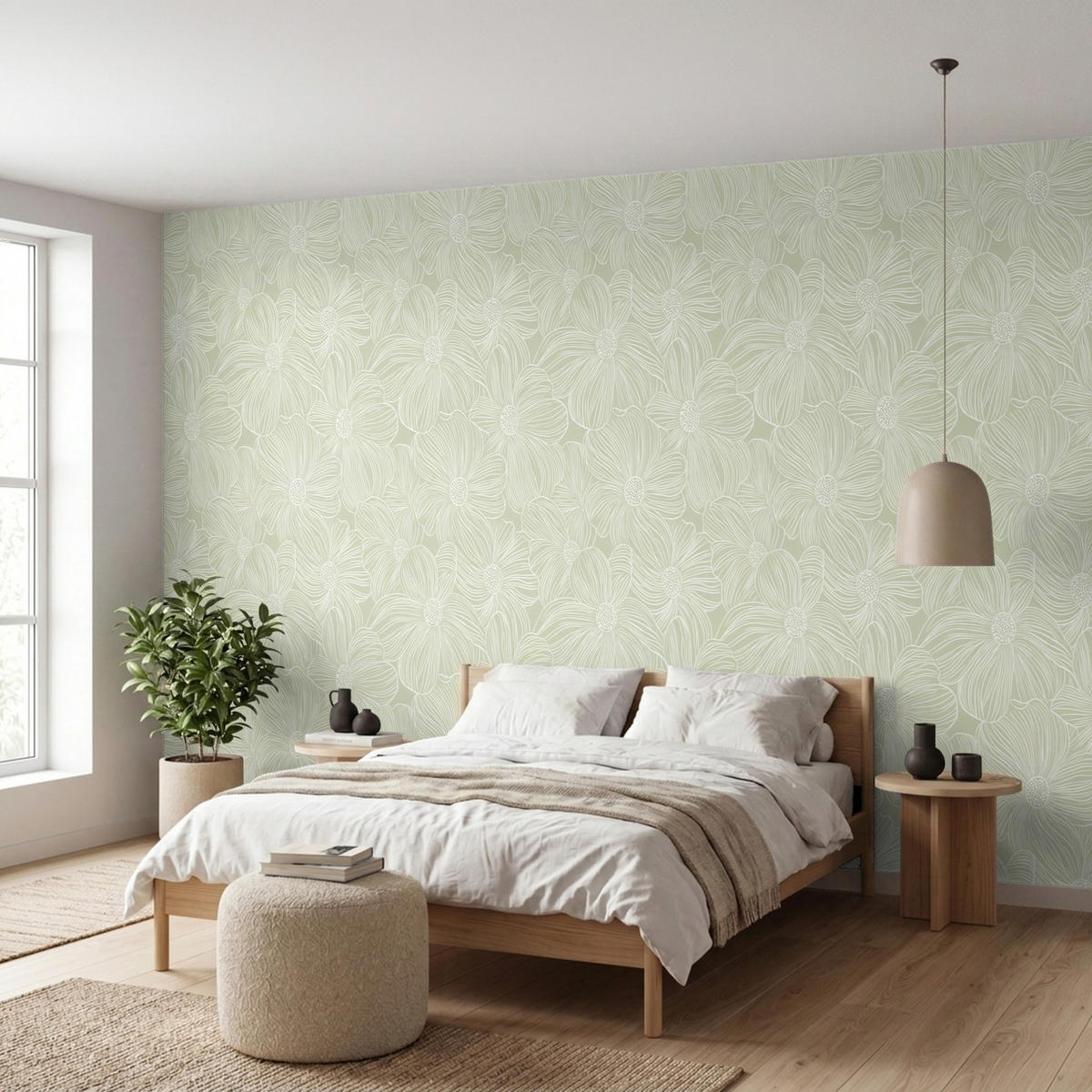 TAPETE - Gelassenheit - Blumen - Grün - 500x200 cm - Salbeigrün, Papier (500/200cm) - OnlyWow
