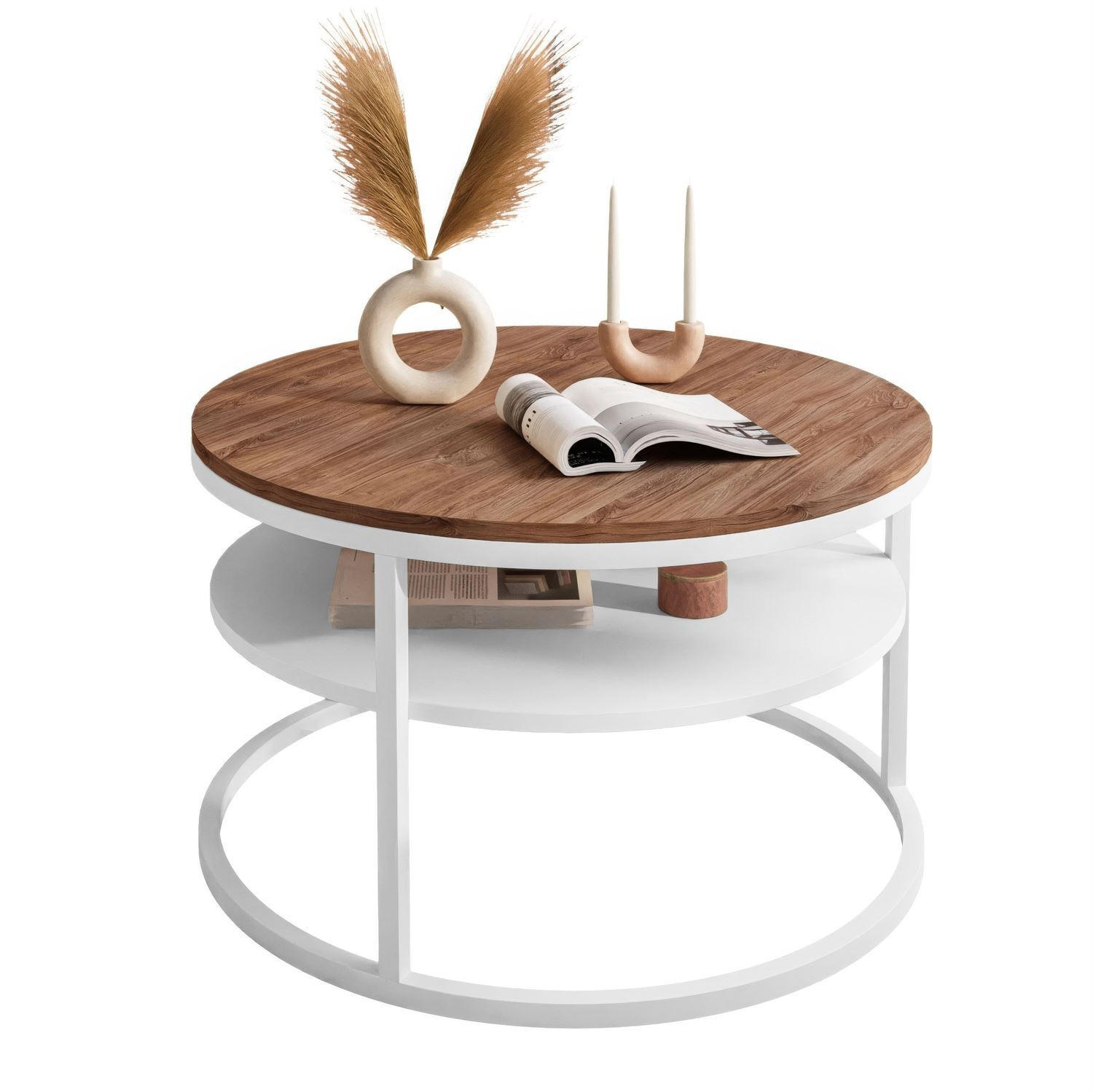 COUCHTISCH CIRI SLIM mit Regal Eichenholz Sterling - Weiß, Holzwerkstoff (60/60/42cm) - Lookway