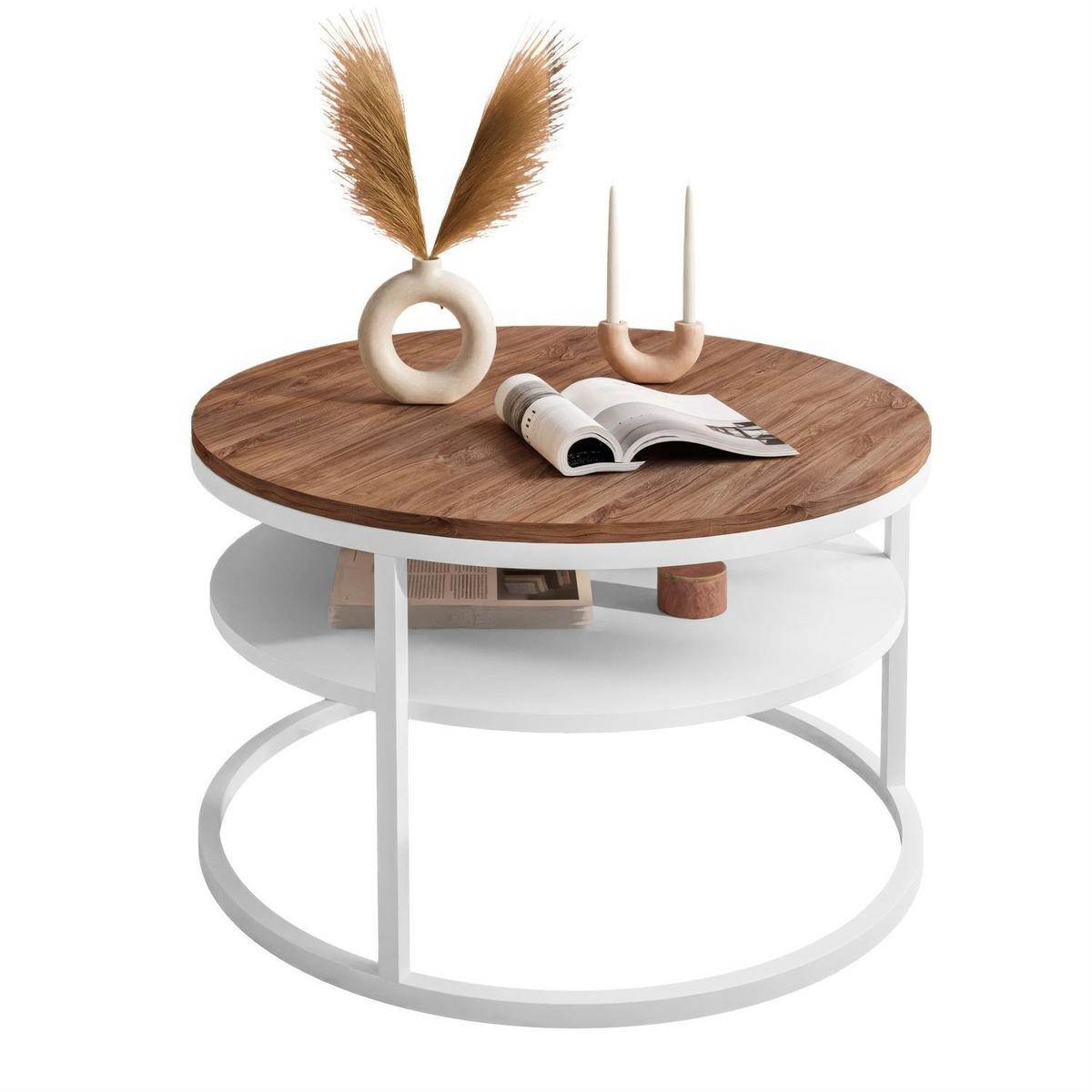 COUCHTISCH CIRI SLIM mit Regal Eichenholz Sterling - Weiß, Holzwerkstoff (60/60/42cm) - Lookway