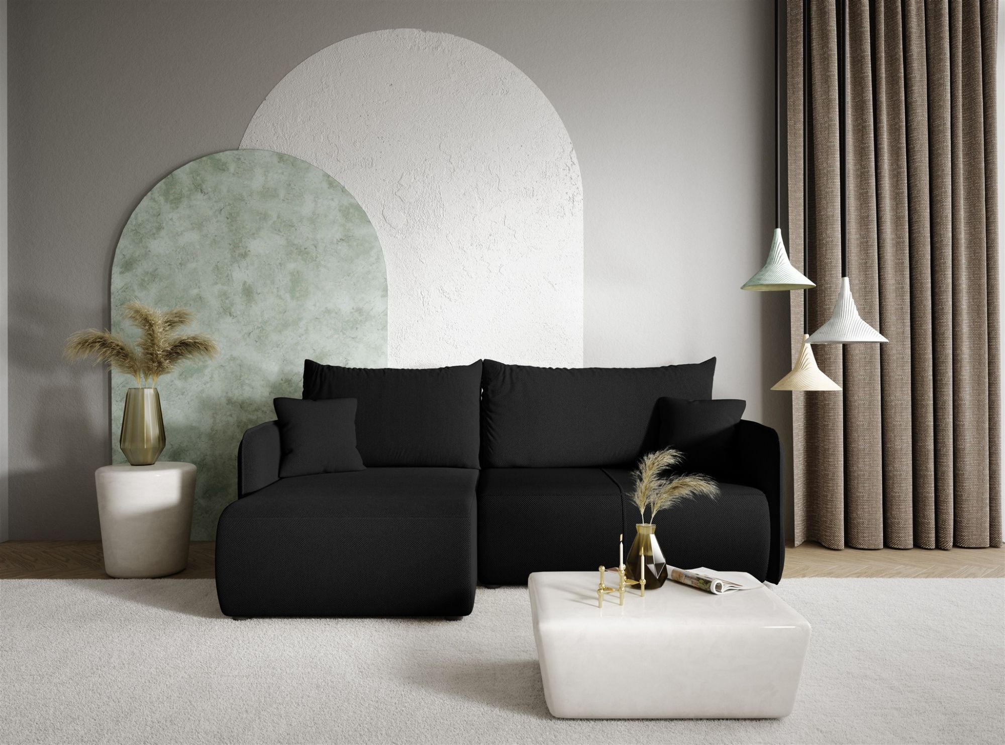 ECKSOFA Calgary - Schwarz, Holzwerkstoff/Textil (207/148cm) - Fun Möbel