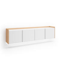 LOWBOARD, Weiß und Eiche, 207/35/50cm, Hängend - Weiß, Holzwerkstoff (207/50/35cm) - Skraut Home