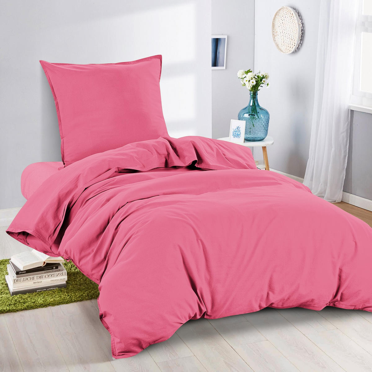 BETTWÄSCHE Stone Washed pink 155/220 cm 100% Baumwolle Used-Effekt mit Stehsaum - Pink, Textil (155/220cm) - wometo