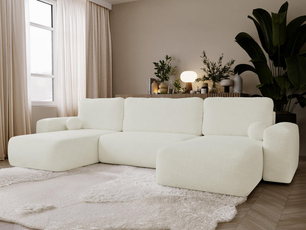 WOHNLANDSCHAFT Filo U - Creme/Schwarz, Holz/Kunststoff (374/94/177cm) - MIRJAN24