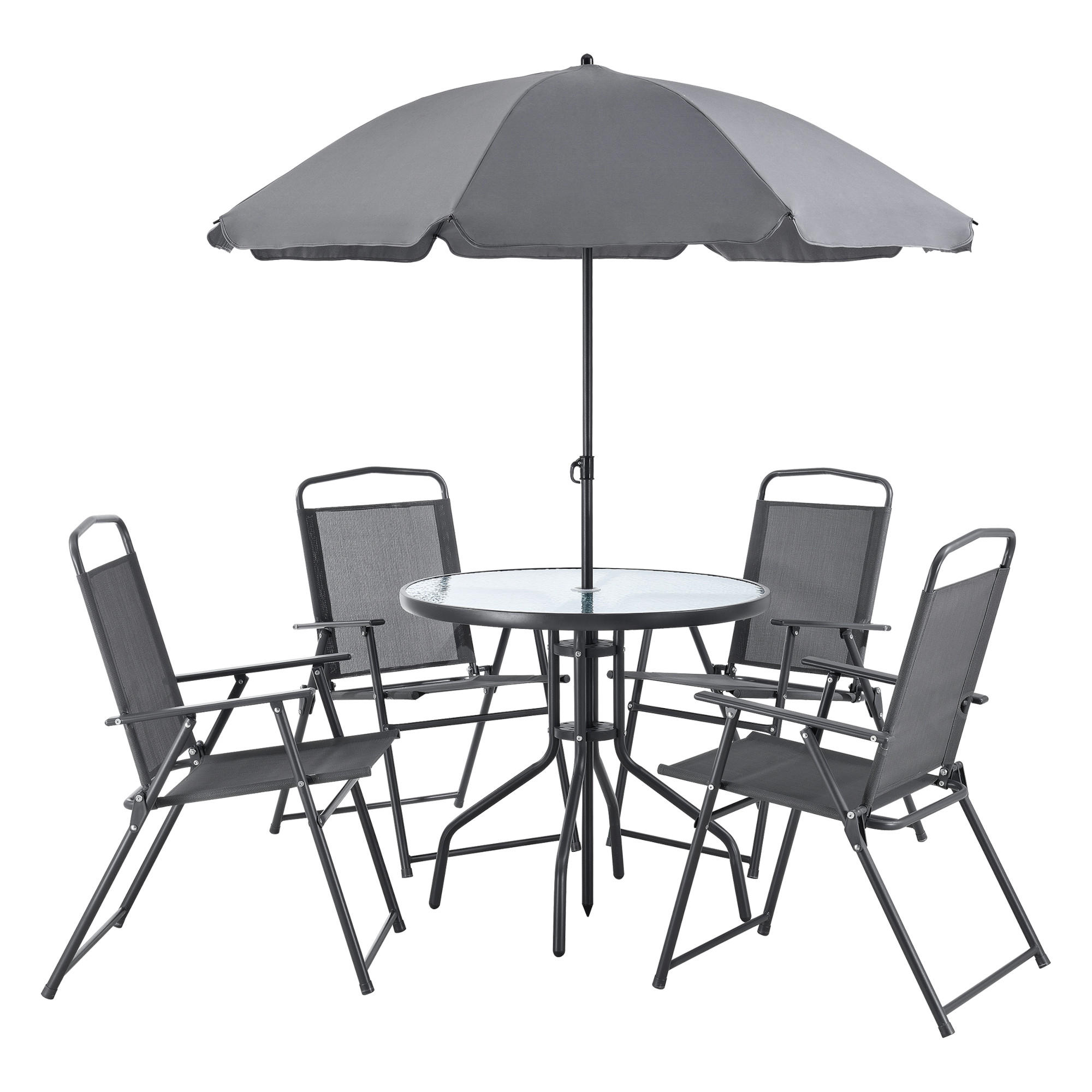 GARTENMÖBEL-SET 6 TLG. Milagro - Dunkelgrau/Schwarz, Glas/Textil - [en.casa]