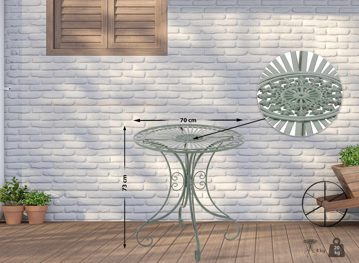 GARTENTISCH rund Ø70 cm Metall antik-grün - Grün, Metall (70/70/73cm) - CLP