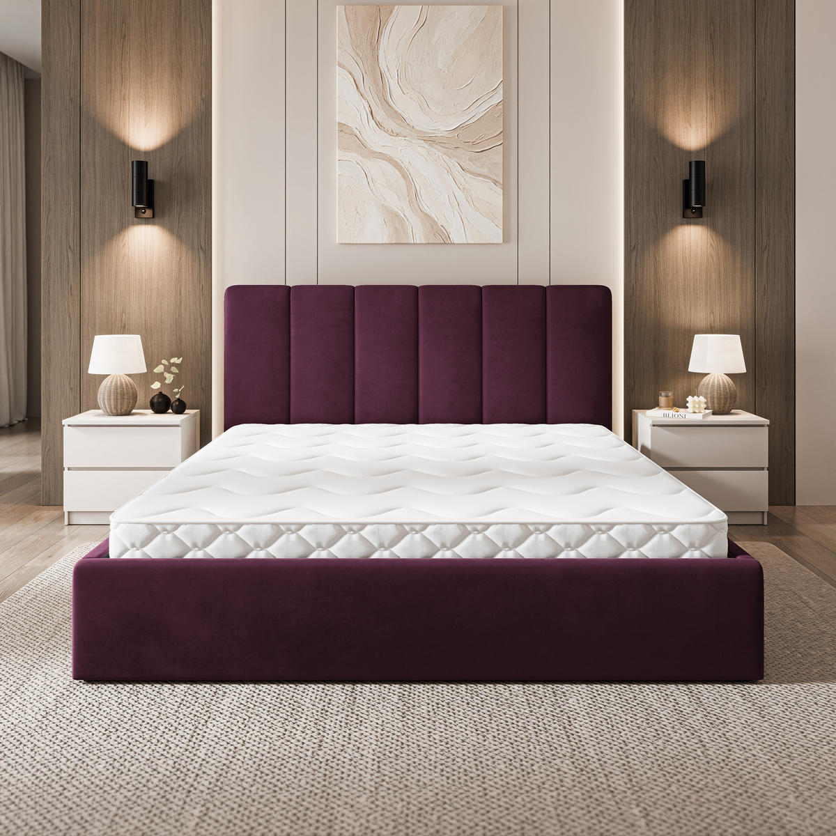 POLSTERBETT NEMIS 180x200 cm mit Bettkästen - Violett - Violett, Holz (180/200cm) - MASSENO