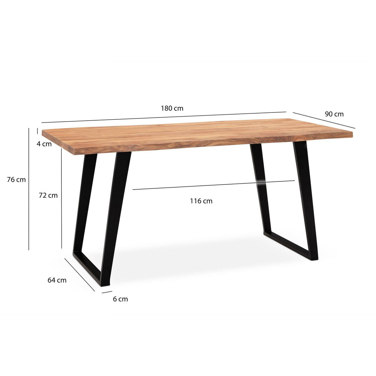 ESSTISCH Massivholz Baumkante Metall U-Gestell Handgefertigt ATOLL, Goldbraun-Schwarz 180x90x76 cm - Schwarz/Braun, Holz/Metall (90/180/76cm) - KADIMA DESIGN