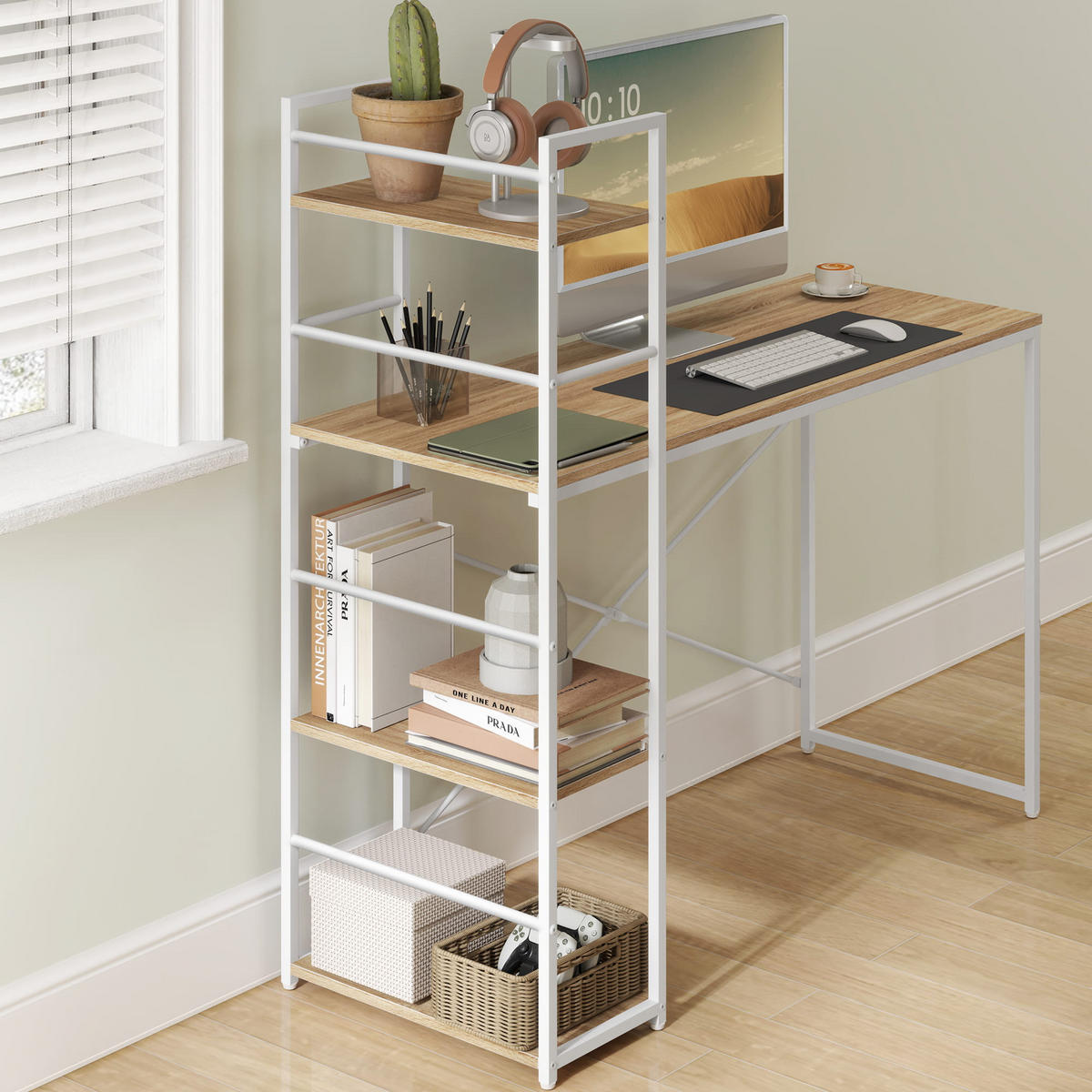 COMPUTERSCHREIBTISCH mit regal, sonoma-eiche/weiß - Weiß, Holzwerkstoff (44/120/120cm) - A2A Home
