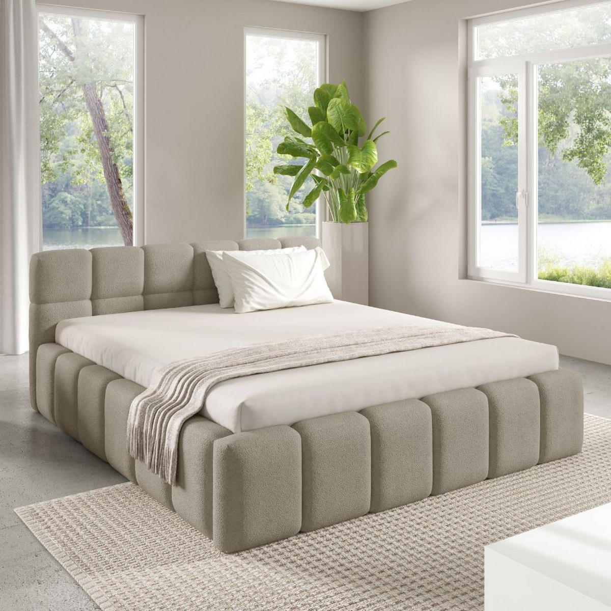 POLSTERBETT NUBO Medium 180x200 cm mit Bettkasten – QUELLE 05 - Beige, Holz (180/200cm) - Dekori_Interiors