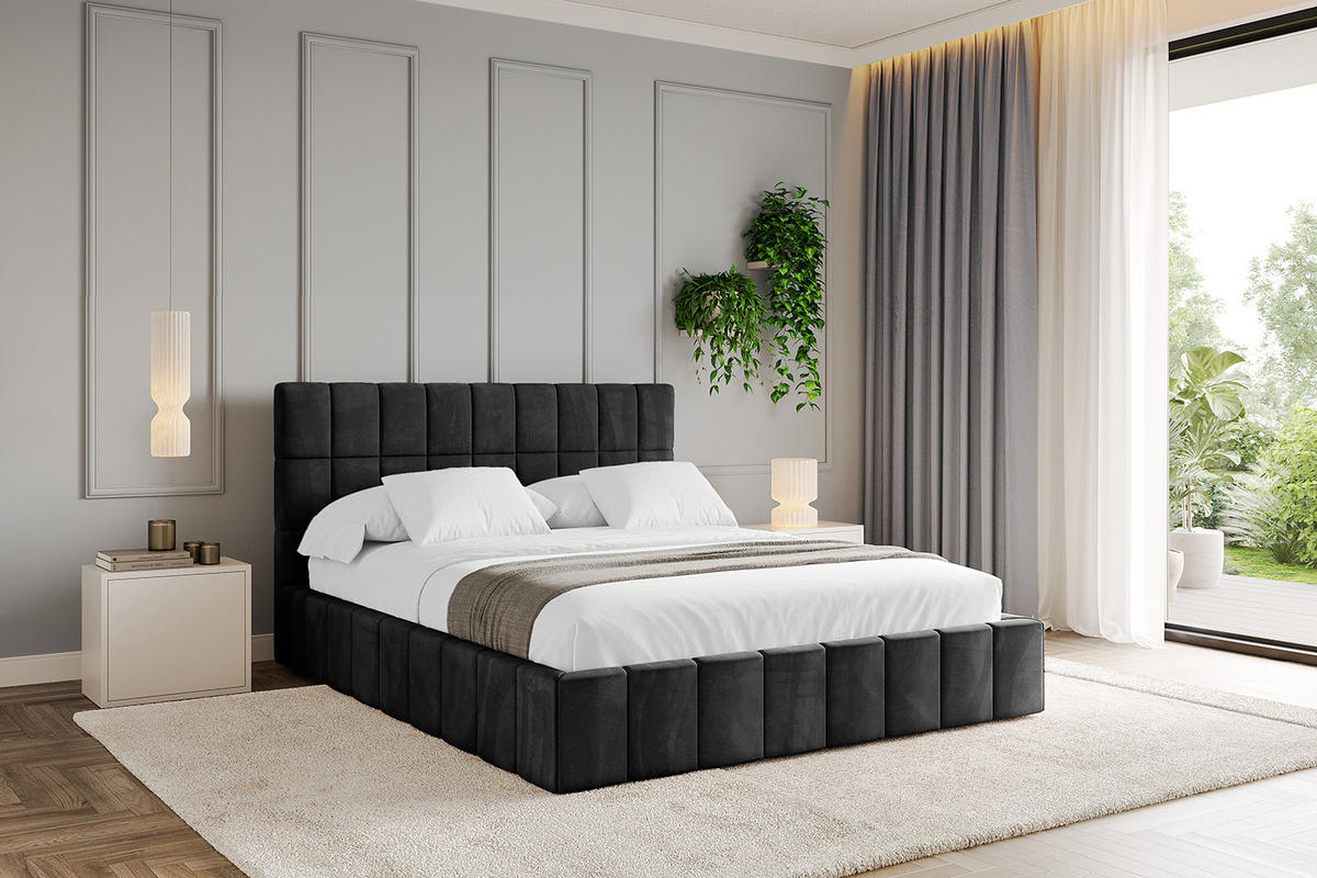 POLSTERBETT mit Bettkasten und Lattenrost, Boxbett ohne Matratze - AMEA 120x200 Schwarz - Schwarz, Holzwerkstoff/Textil (120/200cm) - ALTDECOR