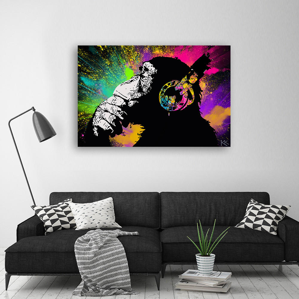 LEINWANDBILD Banksy Buntes Affe 100x70cm - Multicolor, Textil (100/70cm) - Feeby