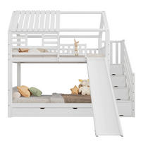 HAUSBETT 90/200 cm mit Treppe und Rutsche in Hausoptik Weiß - Weiß, Holzwerkstoff (90/200cm) - BEAOK