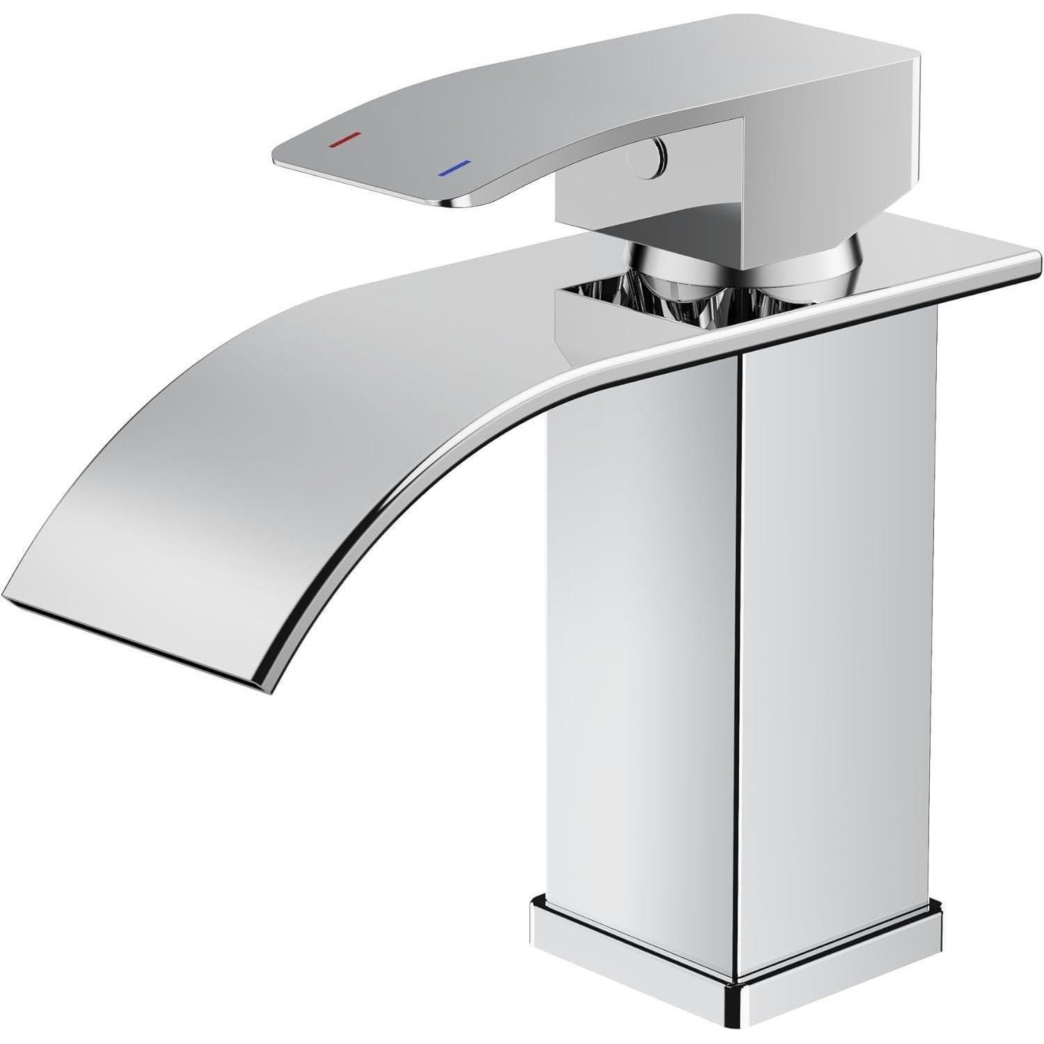 WASCHTISCHARMATUR Wasserfall mit Einhandmischer polierter Chrom Auslaufhöhe 80 mm - Silberfarben, Metall (16.5/17.5/18cm)