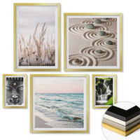 WANDBILDER 5er Set - 50x50 cm & 20x30 cm & 40x60 cm Goldrahmen - Nachthimmel, Berge, Sterne - Goldfarben, Kunststoff (40/60cm) - ArtPrintCave