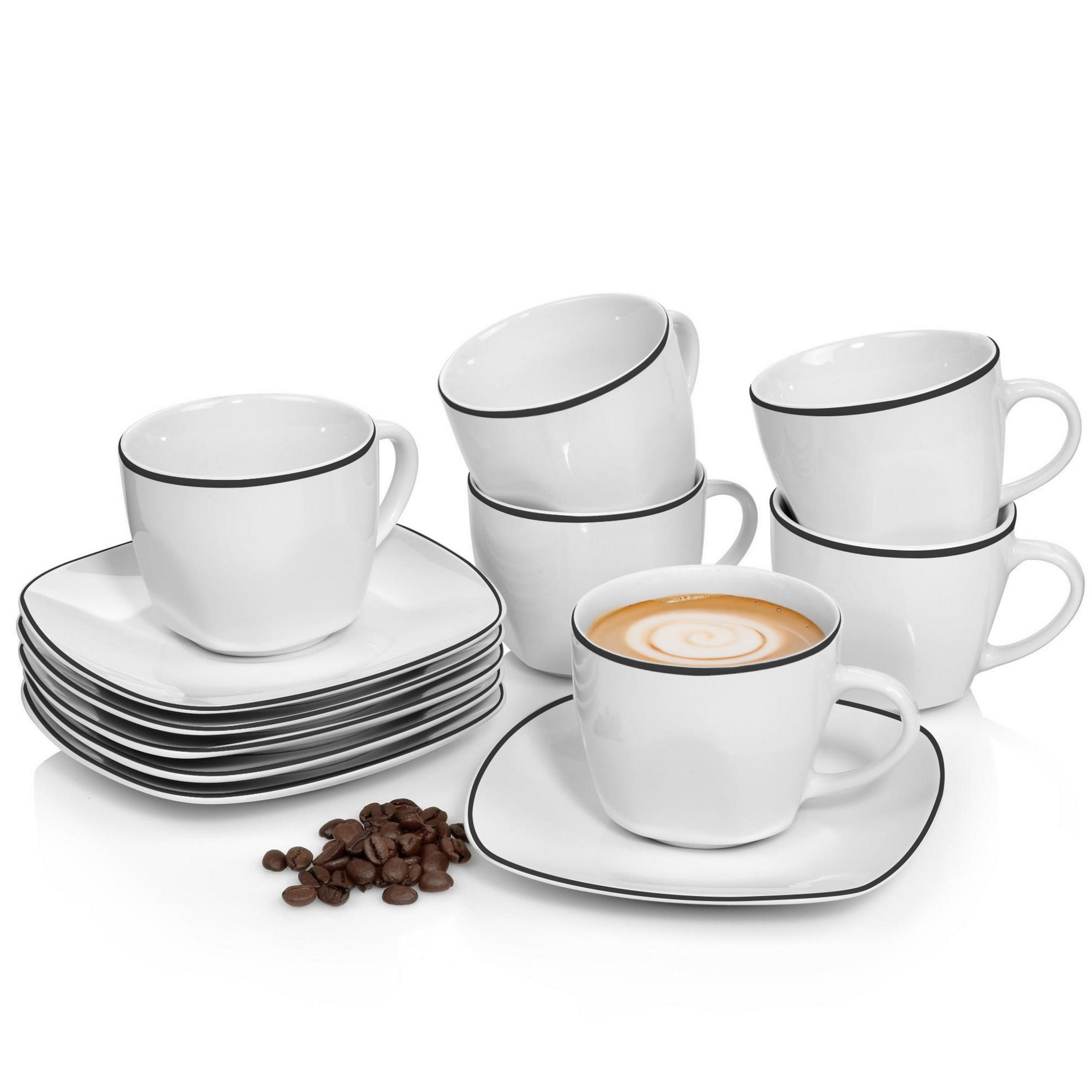 KAFFEETASSEN SET BILGOLA BLACK RIM - 12 tlg aus Porzellan - Weiß, Keramik (44/12.5/22cm) - Sänger