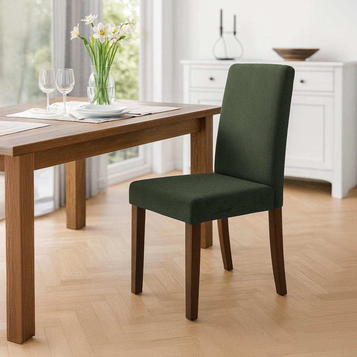 ESSZIMMERSTUHL Cord Grün - Grün, Holz/Textil (41/91/47cm) - CLP