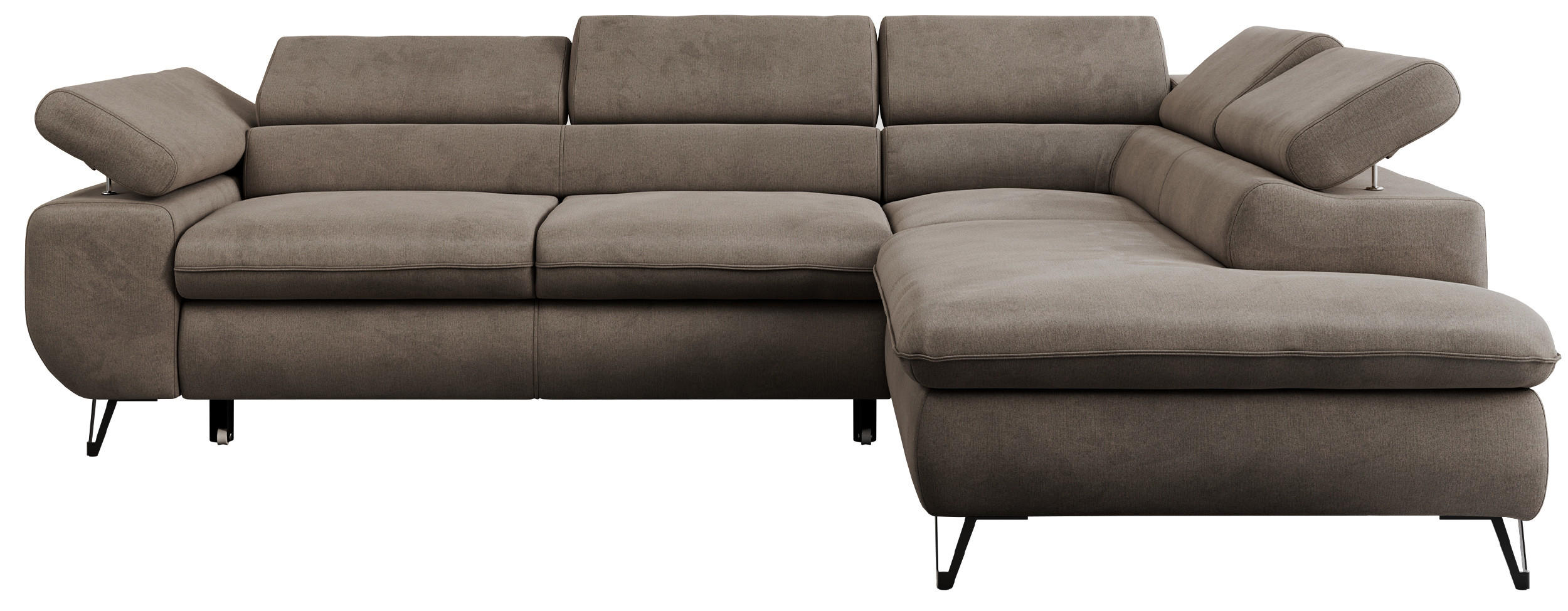 ECKSOFA PETER L Braun Velvet - Rechts Seite - Schwarz/Braun, Textil/Metall (273/208cm) - MKS