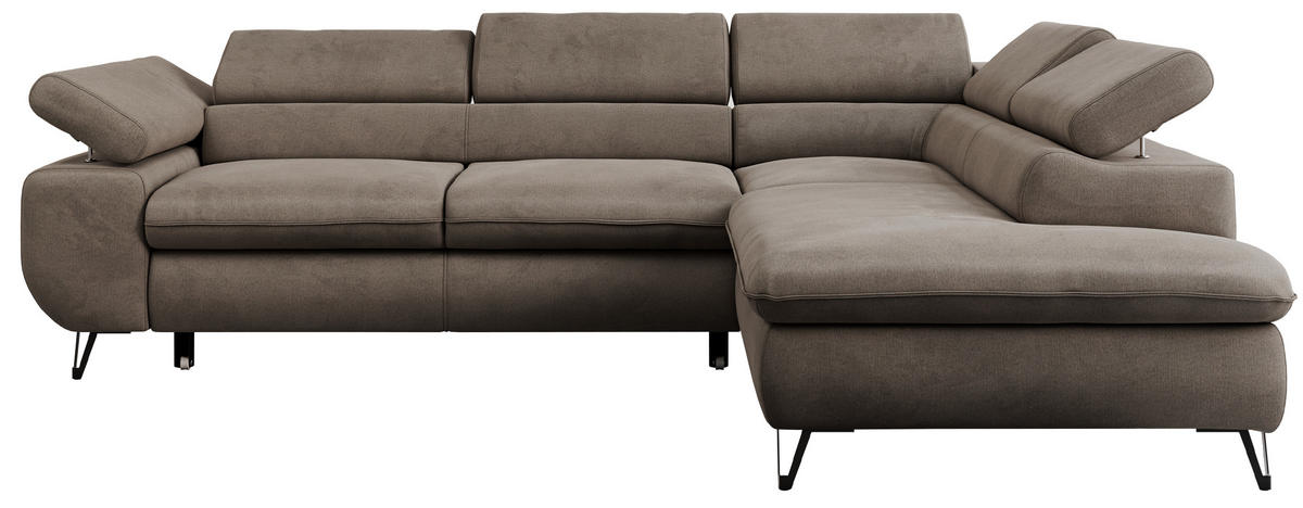 ECKSOFA PETER L Braun Velvet - Rechts Seite - Schwarz/Braun, Textil/Metall (273/208cm) - MKS