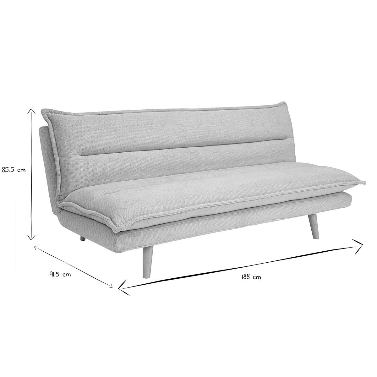 SCHLAFSOFA für 3 Personen in beige strukturiertem Samt-Effekt-Stoff und hellem Holz BINGO - Beige, Textil (91.5/85.5/188cm) - Miliboo