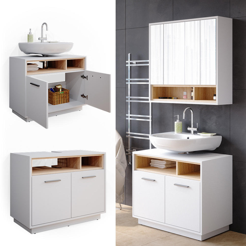 WASCHBECKENUNTERSCHRANK Beatrice Weiß 80 x 64 cm - Weiß, Holzwerkstoff (80/64/40cm) - Vicco