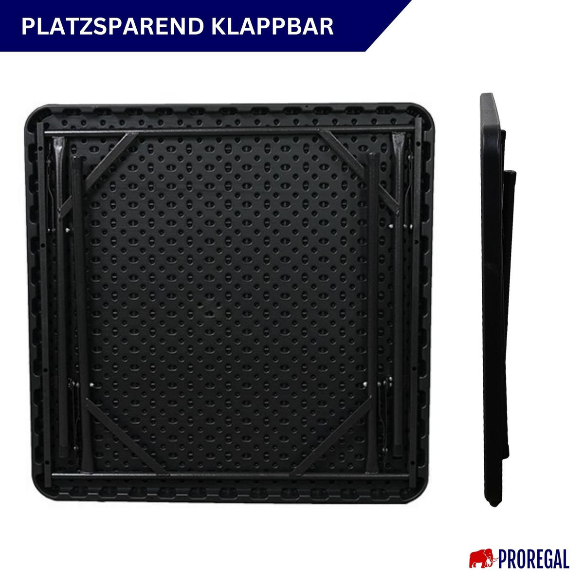 BALKONTISCH klappbar 86x86cm wetterfest 4 Personen Kunststoff Schwarz - Schwarz, Kunststoff (86/86/74cm) - CHEFGASTRO