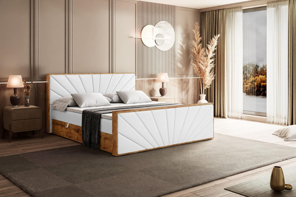 BOXBETT mit Matratze H3 und Lattenrost - LOLLI6-Z - 160x200 - Weiß Kunstleder - Weiß, Holzwerkstoff (160/200cm) - ALTDECOR