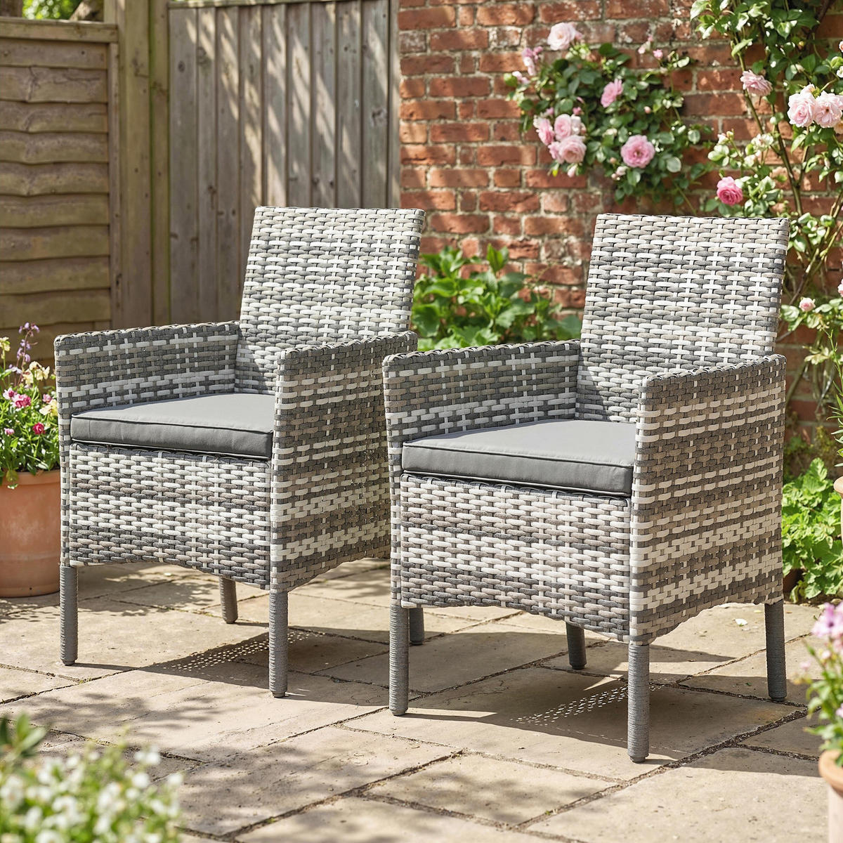 RATTANSTÜHLE 2er Set PE-Rattan Stahl Grau - Schwarz/Grau, Textil/Metall - Outsunny