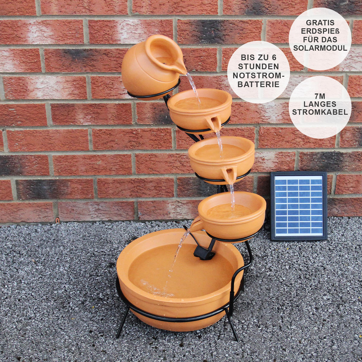 KASKADENBRUNNEN Solar mit Akku - Terracotta - Terra cotta, Kunststoff (50/44/1cm) - Monstershop