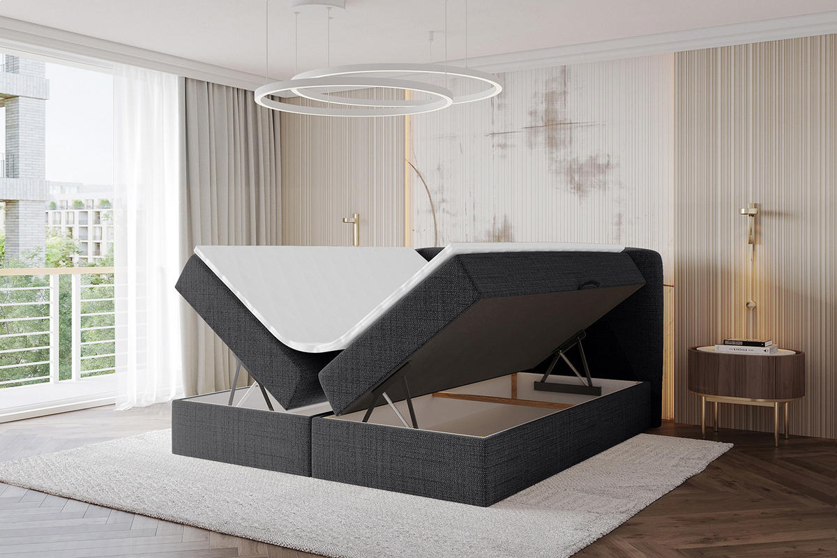 BOXBETT mit Matratze H4 - NINA - 160x200 cm - Schwarz - Schwarz, Holzwerkstoff (160/200cm) - ALTDECOR