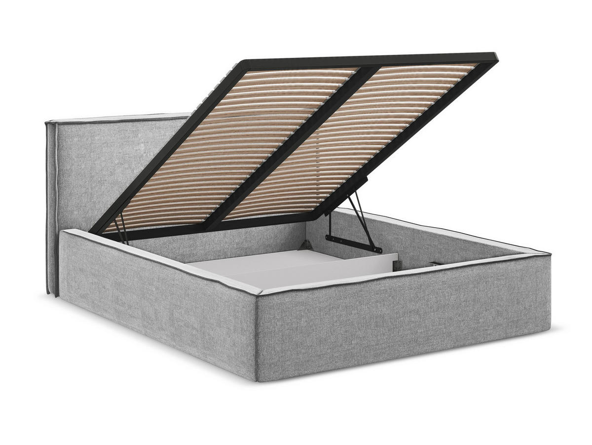POLSTERBETT mit Bettkasten und Lattenrost 200x228 Grau - Hellgrau/Schwarz, Kunststoff/Textil (180/200cm) - Makamii