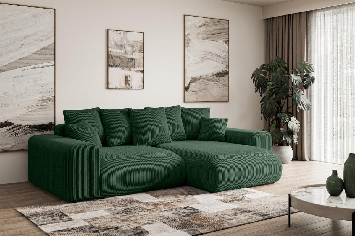 ECKSOFA Ottomane rechts ESKAR-L 266x176x84 Grün Cord - Schwarz/Grün, Holzwerkstoff/Kunststoff (176/266cm) - ALTDECOR