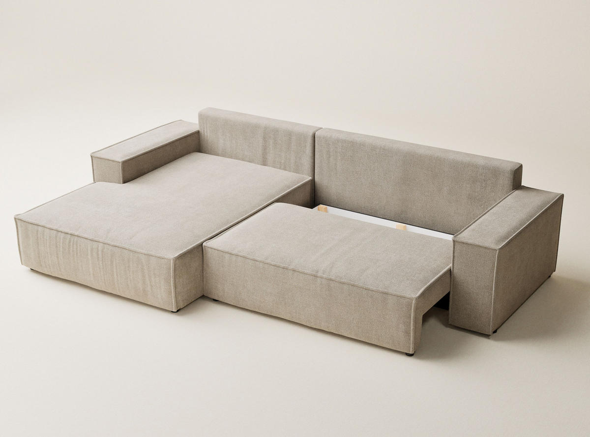 ECKSOFA Maze Beige Chenille-Stoff - Links Seite - Beige/Schwarz, Holz/Holzwerkstoff (185/294cm) - Maison de Reve