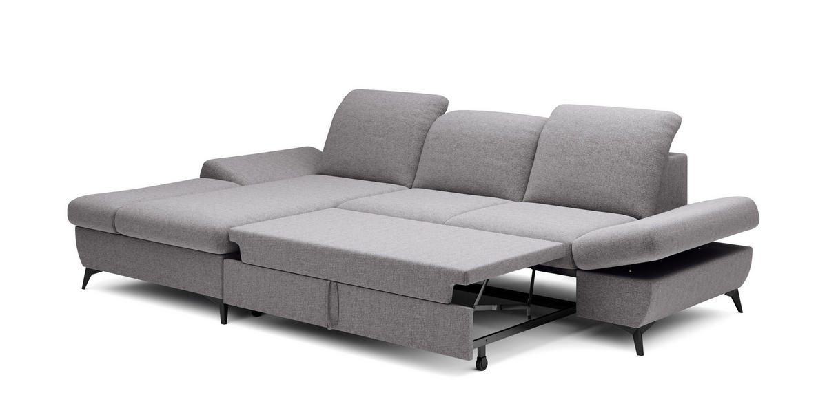 ECKSOFA FELICE L-S Hellgrau Geflochtener Stoff mit Schlaffunktion - Hellgrau, Holz (284/166cm) - MASSENO