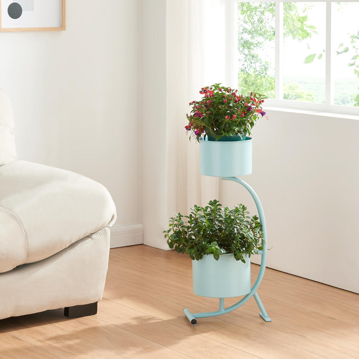 PFLANZENSTÄNDER Almelo - Hellblau, Metall (63cm) - [en.casa]