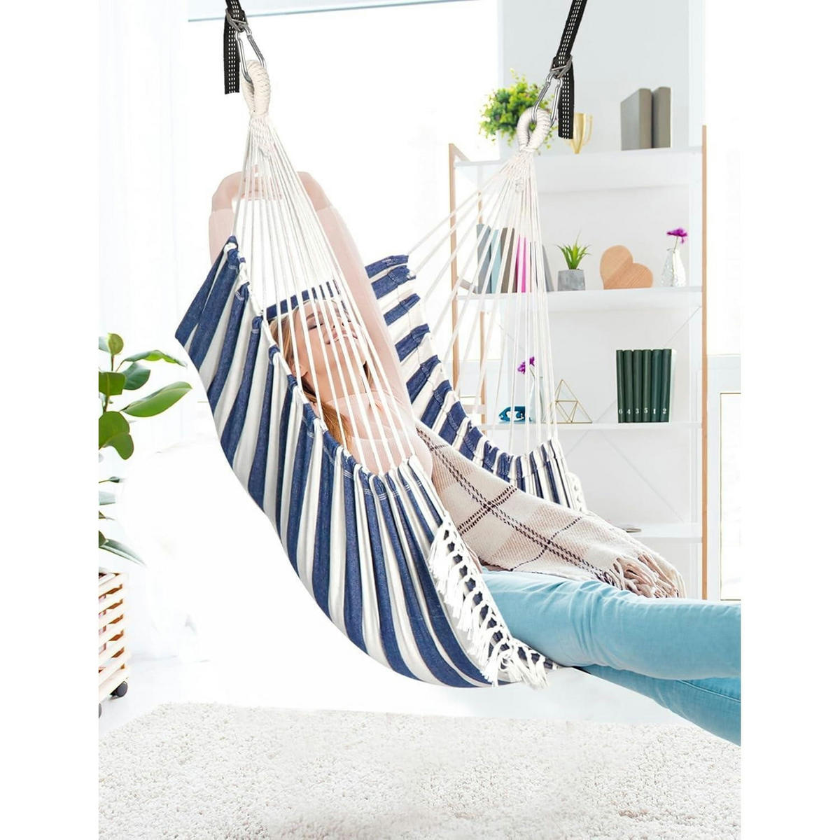 HÄNGESESSEL Blau Weiß mit 2 Sitzkissen - Multicolor, Textil (100.1/1.5/130cm)