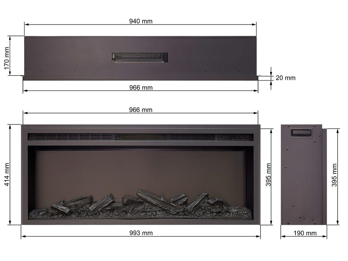 EINBAU-ELEKTROKAMINEINSATZ AF38 Multicolor – Breite 99 cm, 3D-Flammeneffekt, mehrfarbige Flammen, Heizfunktion - Schwarz, Glas/Metall (99.3/41.4/19cm) - ArtiFlame