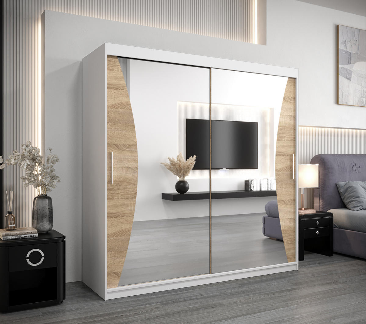 SCHWEBETÜRENSCHRANK 200/200/62 2-türig - Silberfarben/Weiß, Holz/Kunststoff (200/200/62cm) - Abiks Möbel