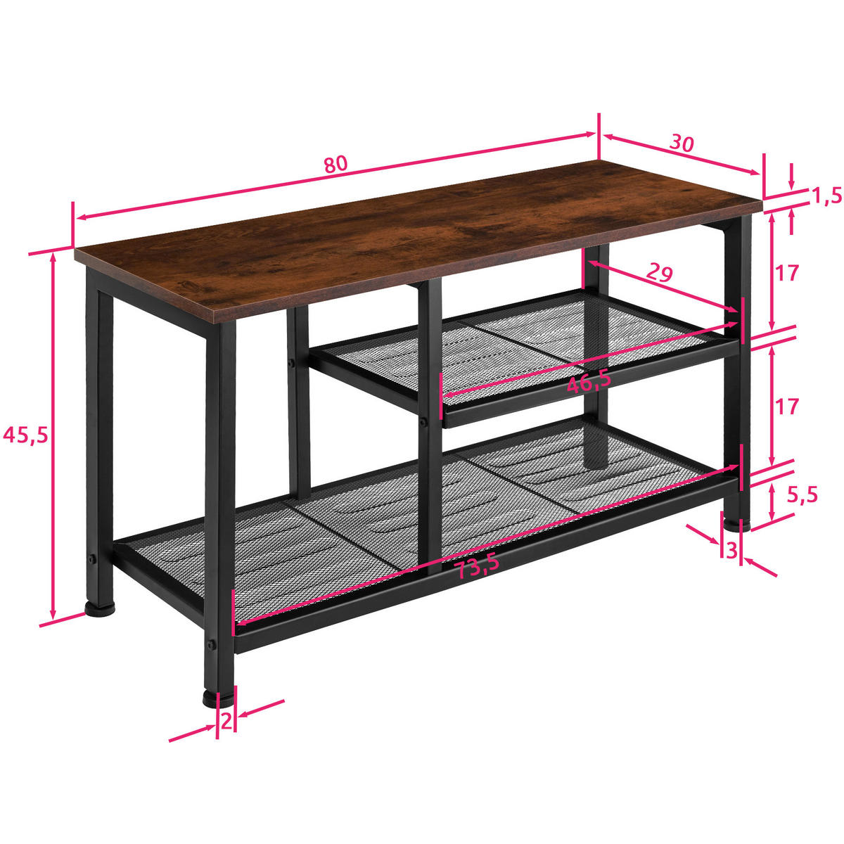 SCHUHREGAL Taunton,80 x 30 x 45,5 cm,Industrial Holz dunkel, rustikal - Rostfarben, Holz (30/45.5/80cm) - tectake