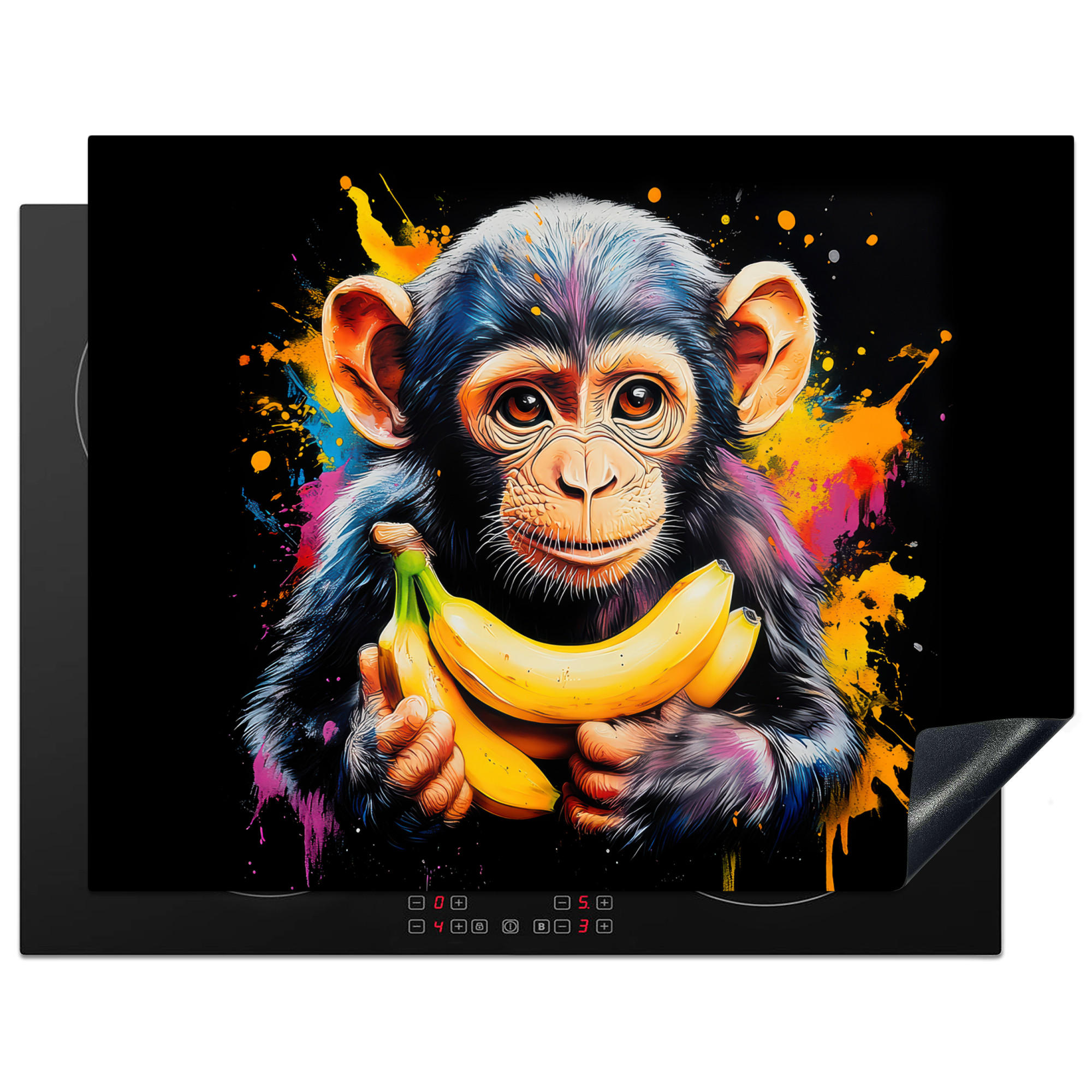 HERDABDECKPLATTE Affe - Graffiti - Farbenfroh - Bananen - Modern 77x59 cm - Gelb, Kunststoff (77/0.2/59cm) - MuchoWow