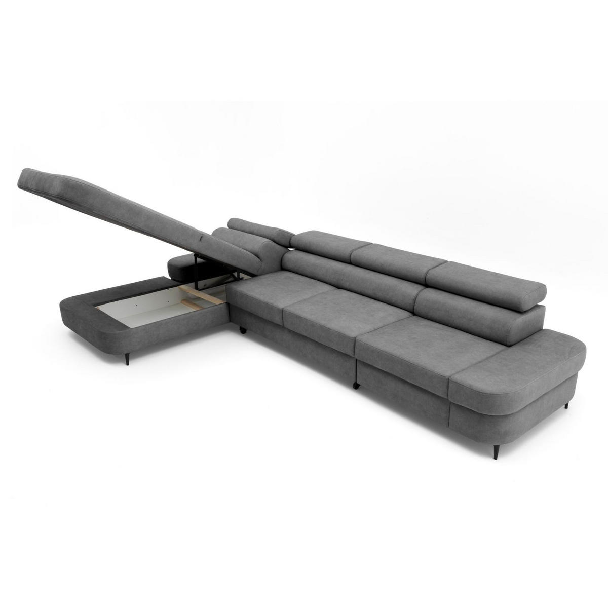 ECKSOFA JAZZ MAXI Links mit Schlaffunktion 125x195 Velours Dunkelgrau - Dunkelgrau/Schwarz, Holz/Textil (350/203cm) - Muffo