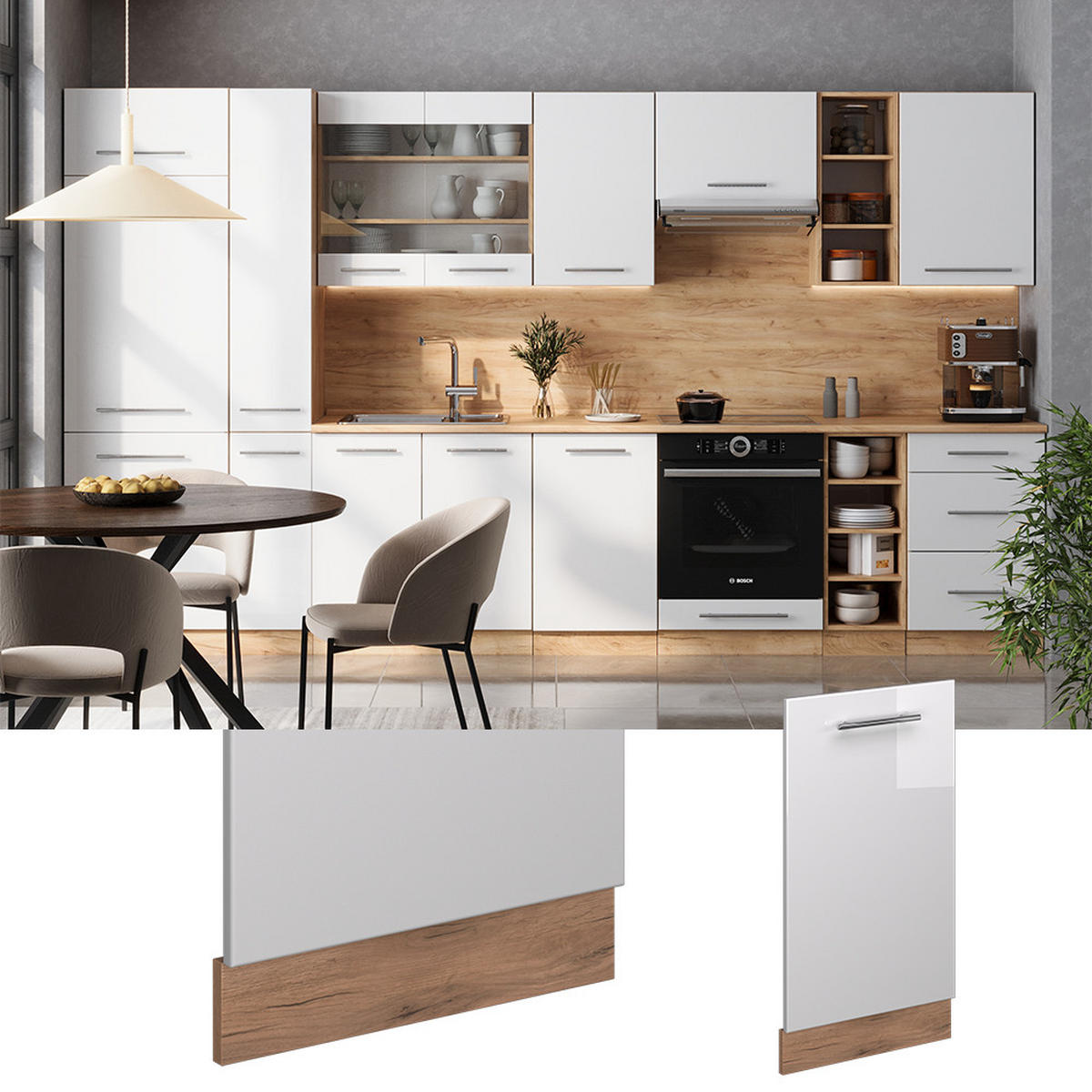 GESCHIRRSPÜLBLENDE Fame-Line Weiß Hochglanz 45 cm ohne Arbeitsplatte - Honigeiche/Weiß Hochglanz, Holzwerkstoff (45/81.8/1.6cm) - Vicco